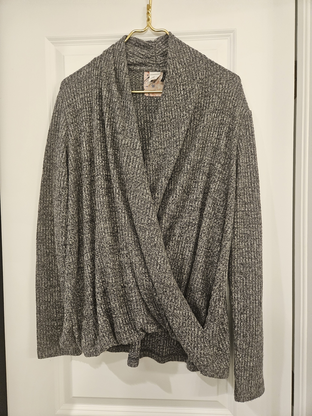 Anthropologie Akemi + Kin Woodruff Wrap Top L Gray Waffle Knit Draped Sweater